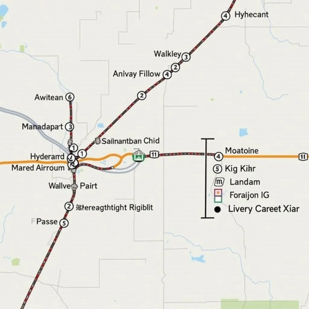 Map showing route options from Hyderabad Airport to Secunderabad Railway Station