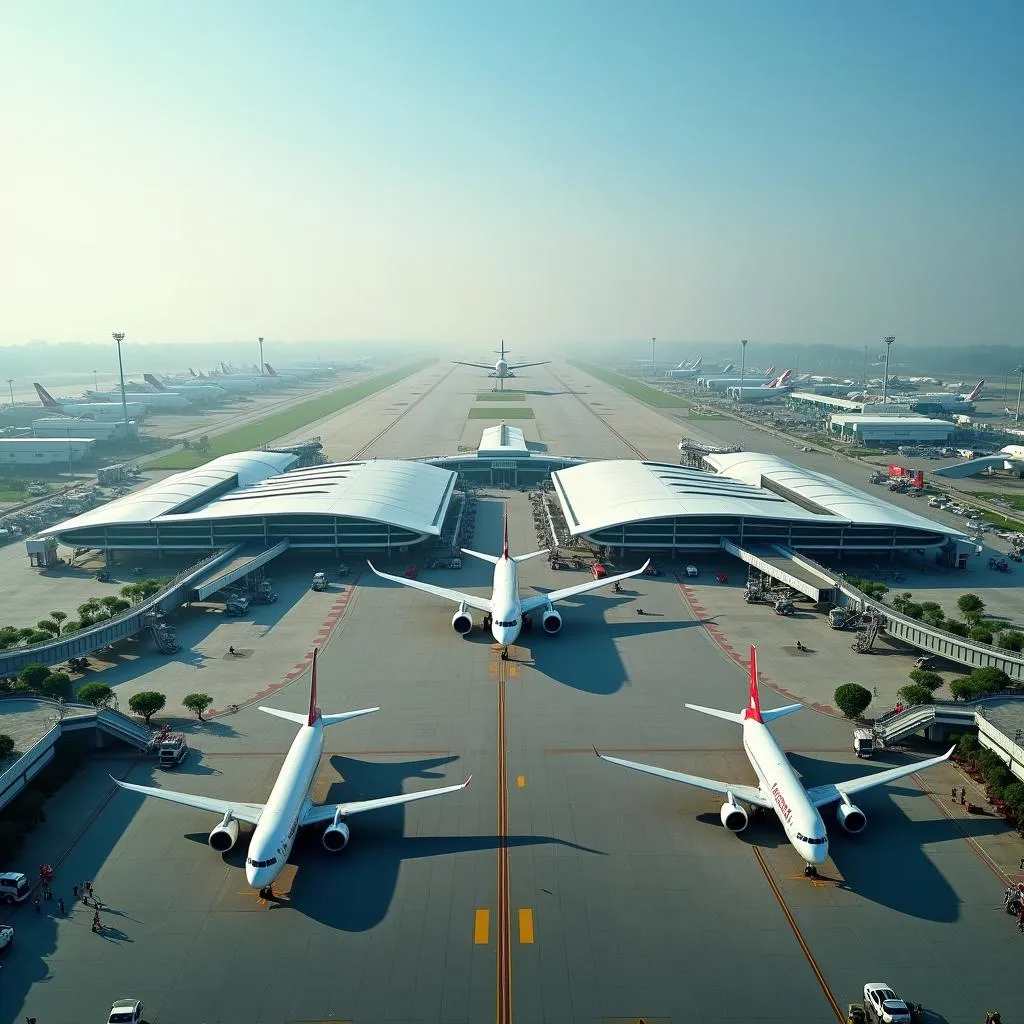 Aerial view of a bustling Indian airport