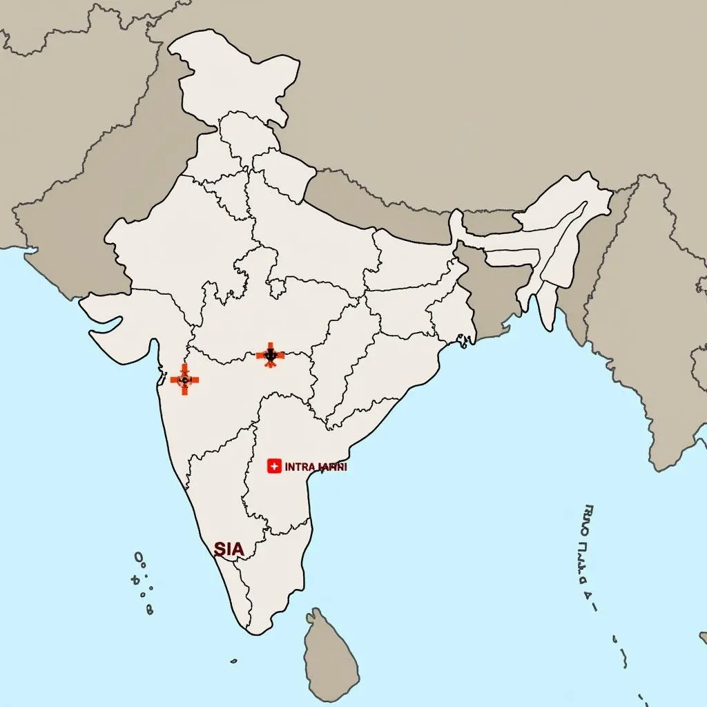 Map of major international airports in India