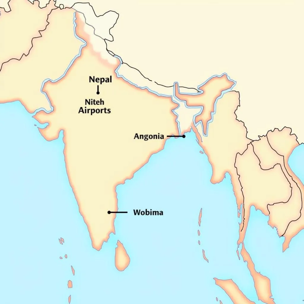 Map of India and Nepal with Airport Locations