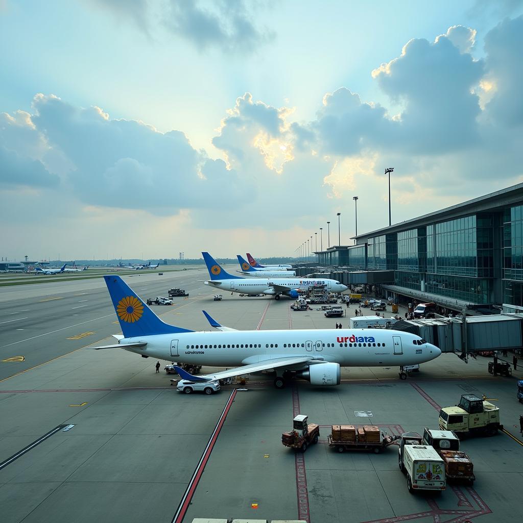 Aerial view of a bustling Indian airport