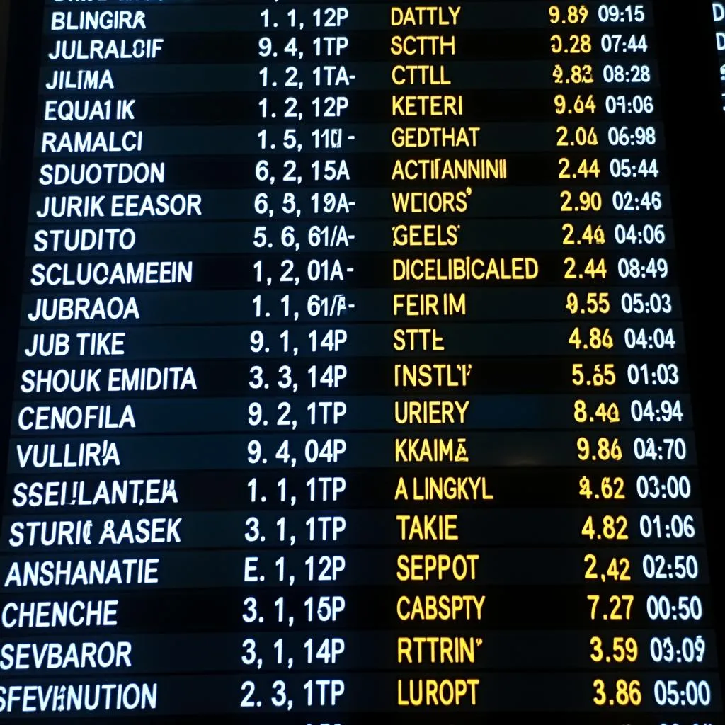 International airport departure board displaying flight information