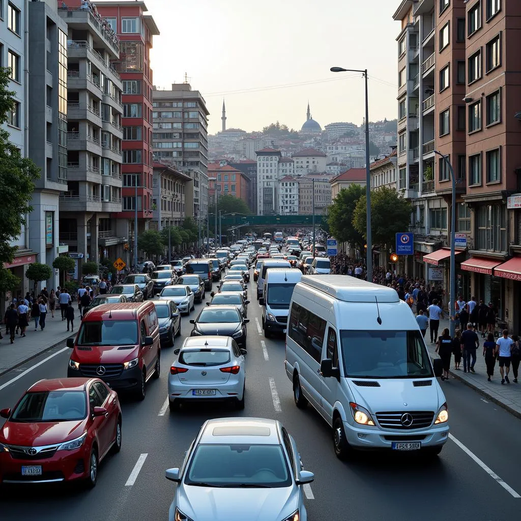 Traffic congestion on a busy Istanbul street