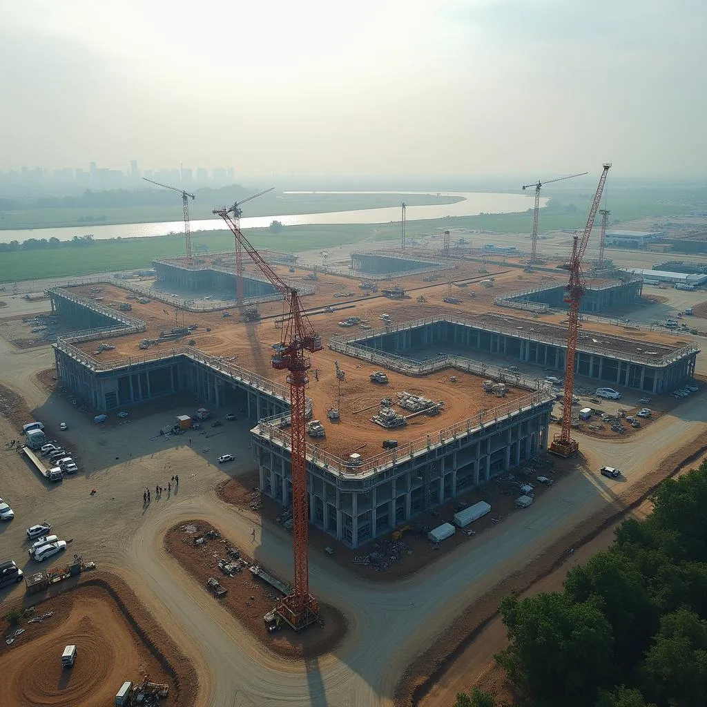 Aerial view of Jewar Airport under construction