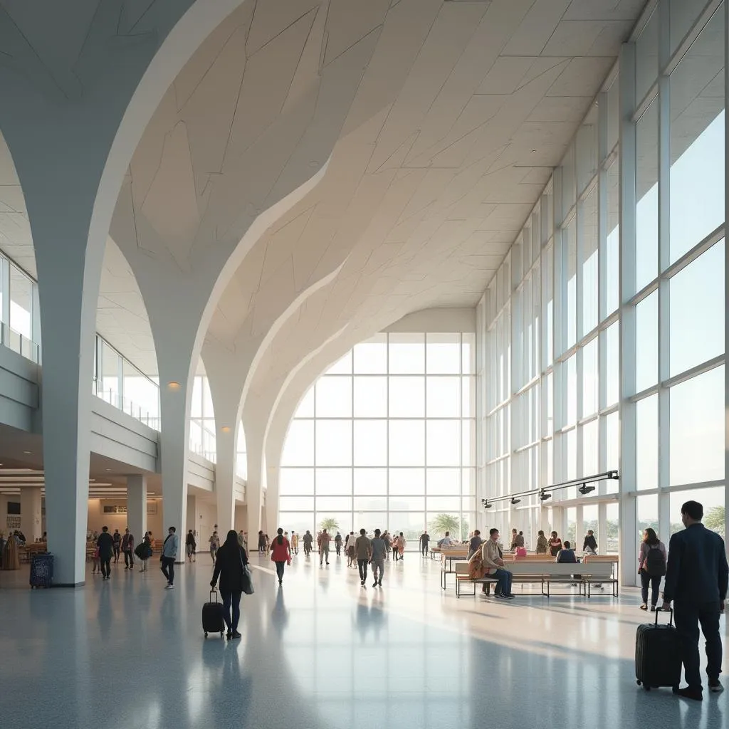 Architect's rendering of the modern Jewar Airport terminal