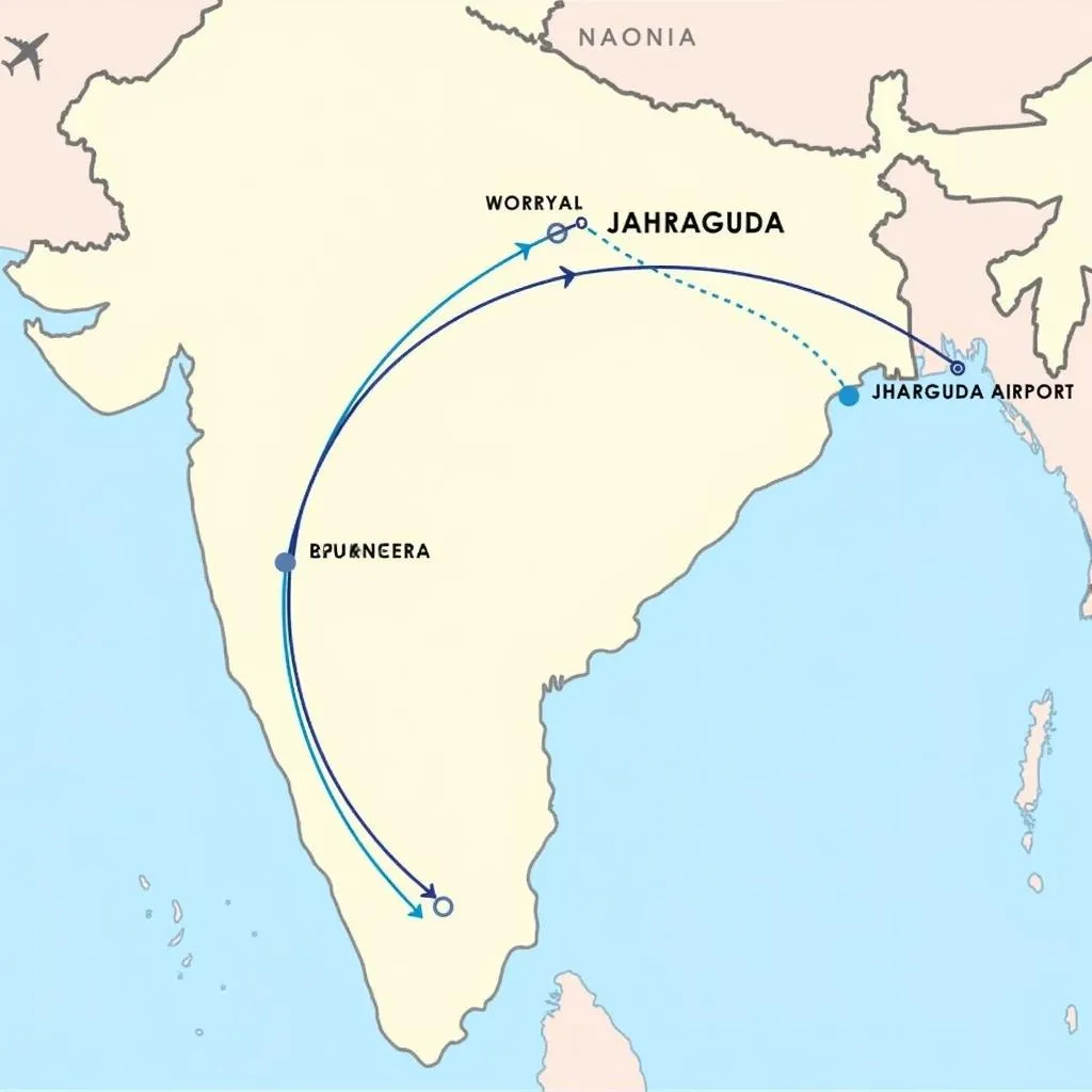 Flight Route Map of Jharsuguda Airport