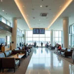 Inside the terminal of Jindal Vijaynagar Airport, featuring modern amenities and a spacious waiting area.