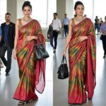 Kangana Ranaut wearing a silk saree at the airport