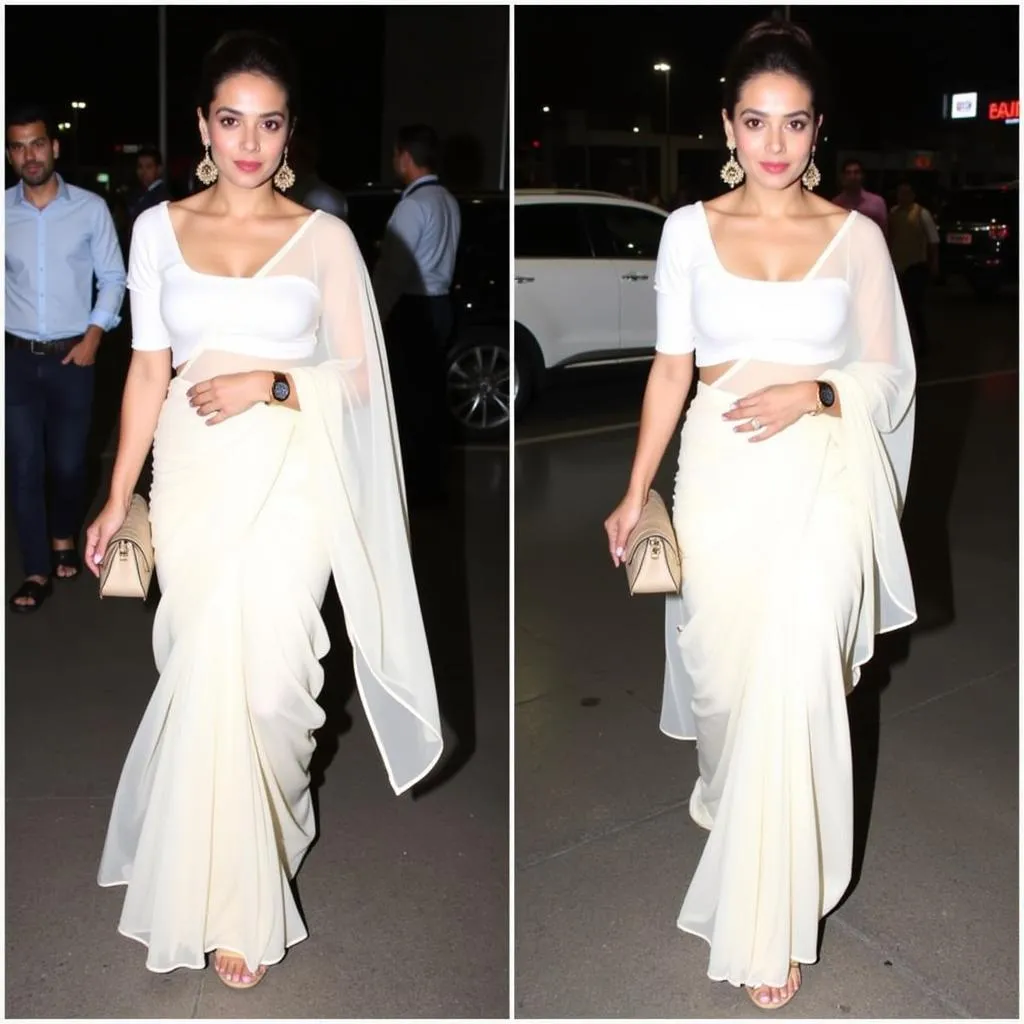 Kangana Ranaut wearing a chiffon saree at the airport