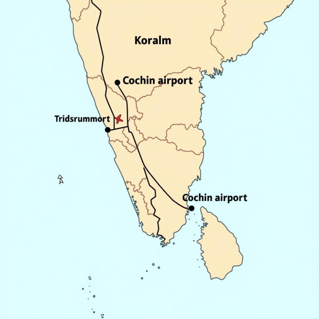 Kerala Airport Map with Kollam Options