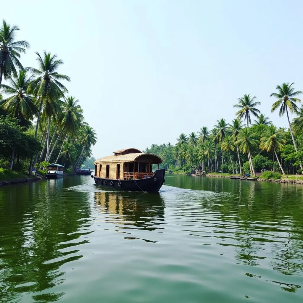 Traditional Kerala houseboat cruising on the backwaters