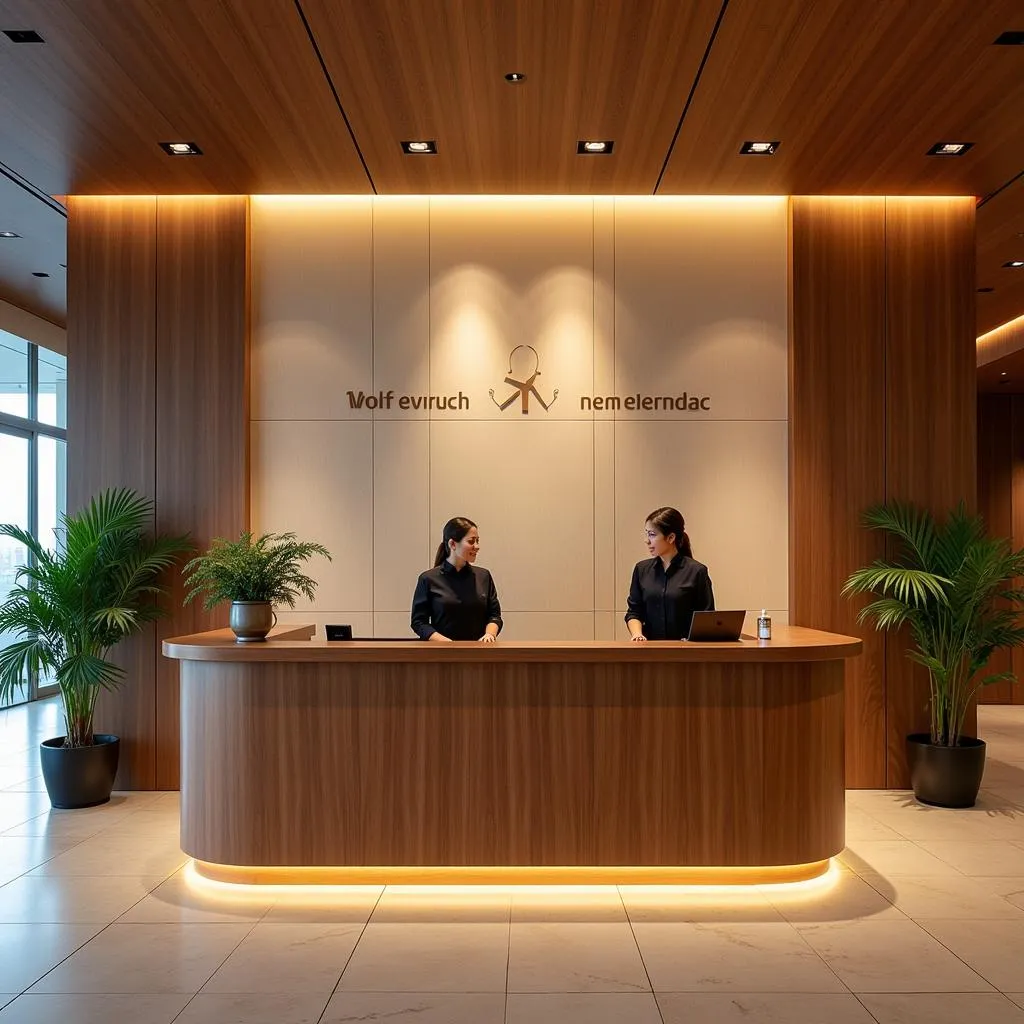 Reception desk at a Kochi Airport lounge.