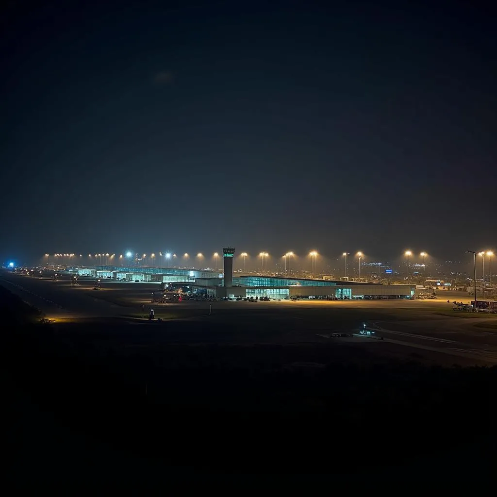 Kazi Nazrul Islam Airport illuminated at night