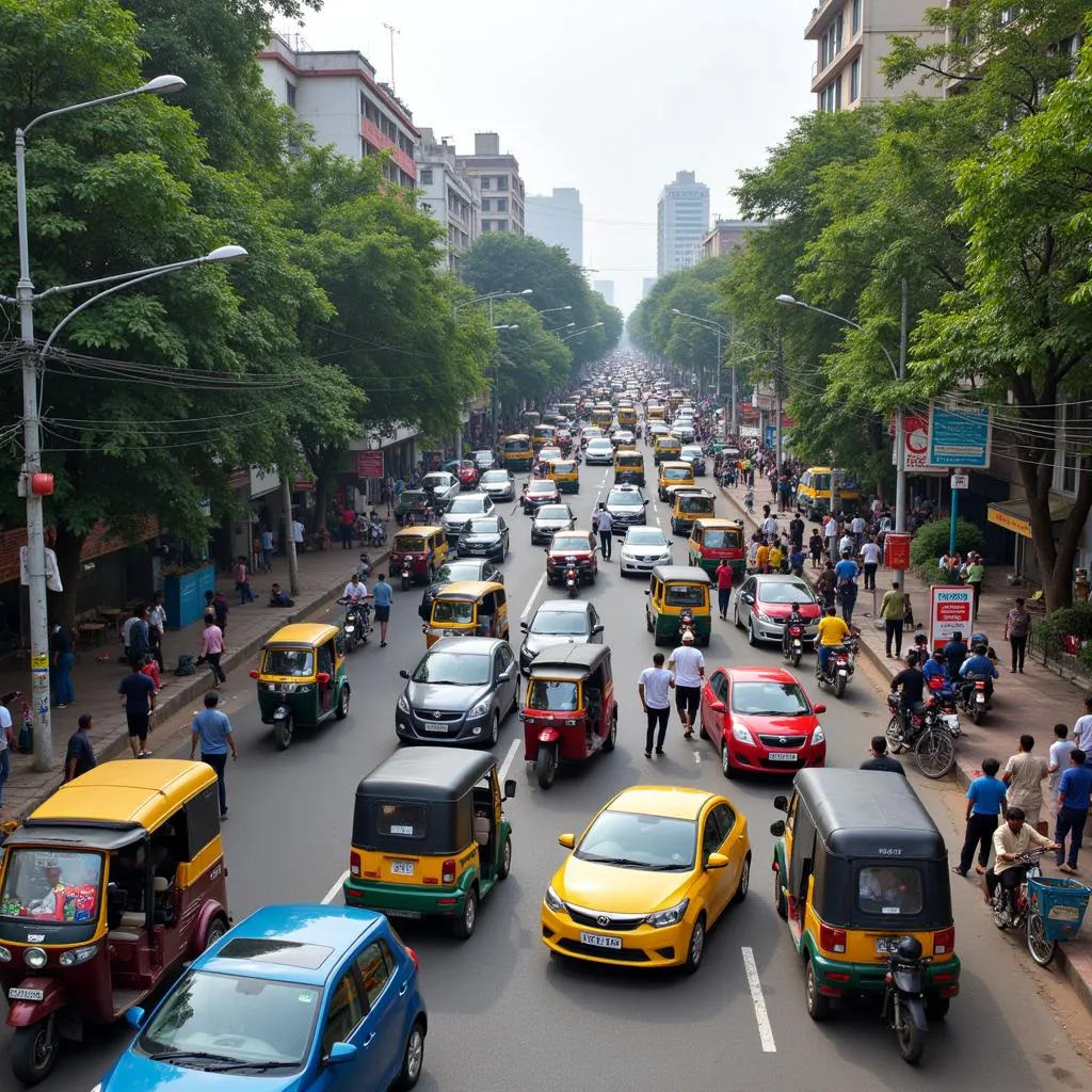 Kolkata Traffic on a Busy Street