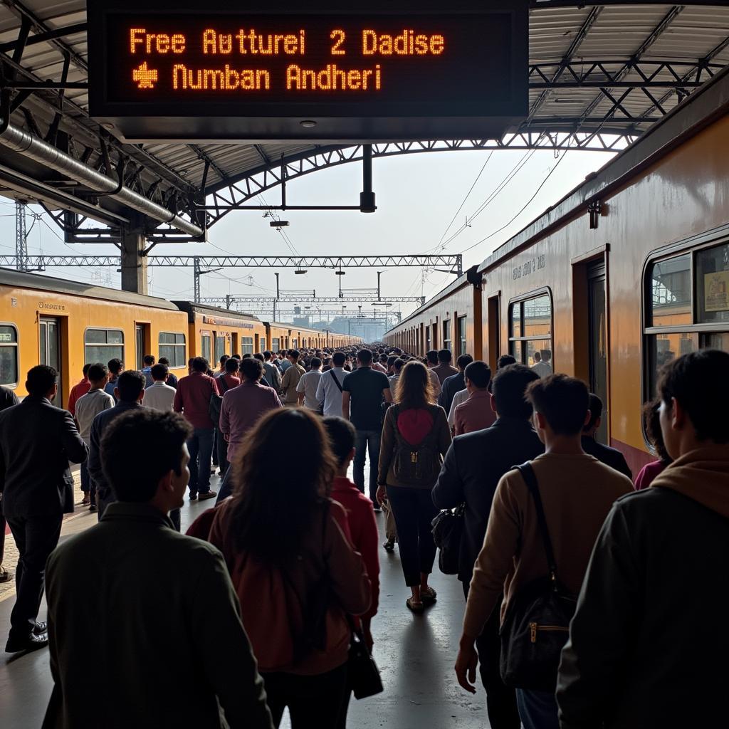 Passengers boarding a local train in Kurla for Mumbai Airport Terminal 2