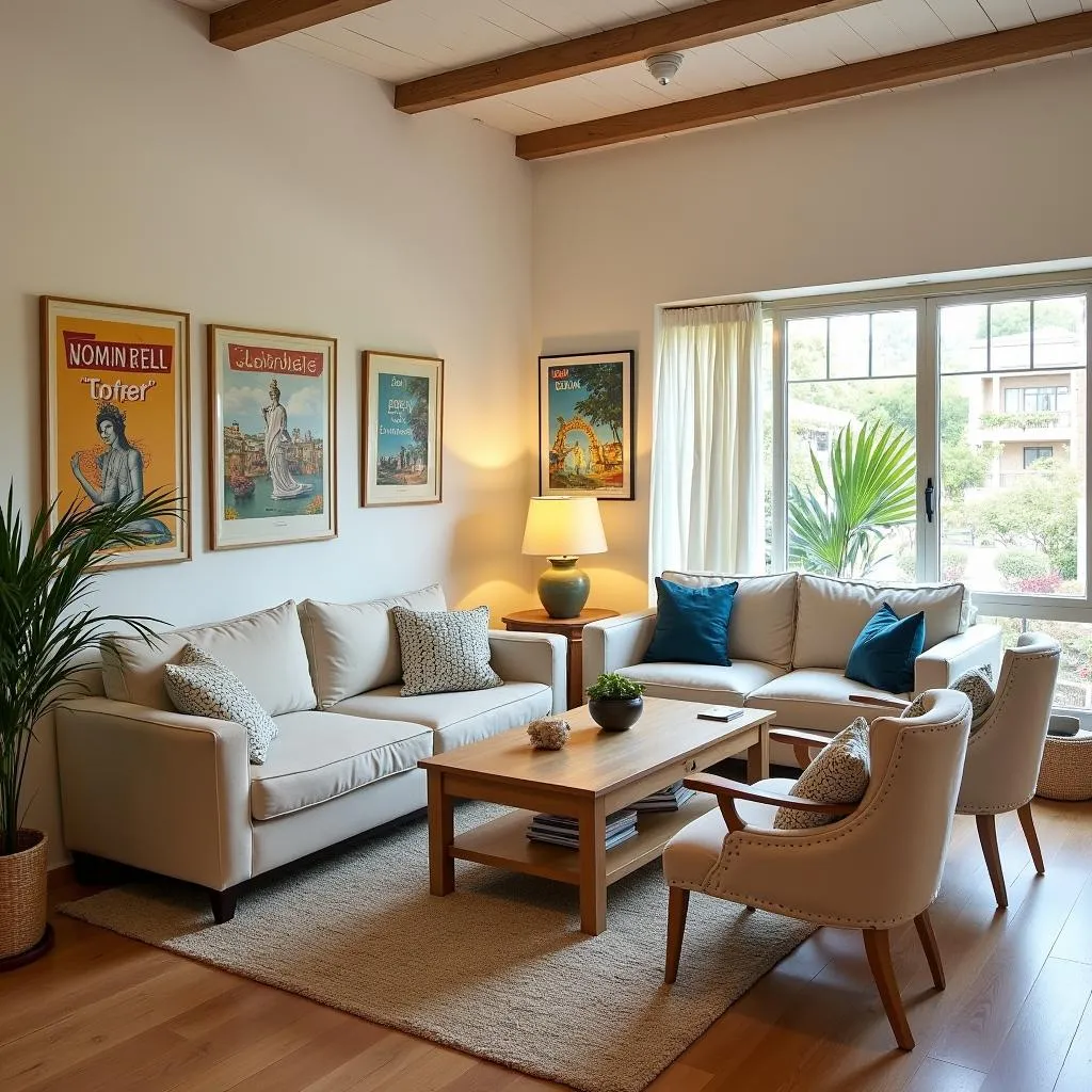 Modern and spacious common area in a ladies hostel