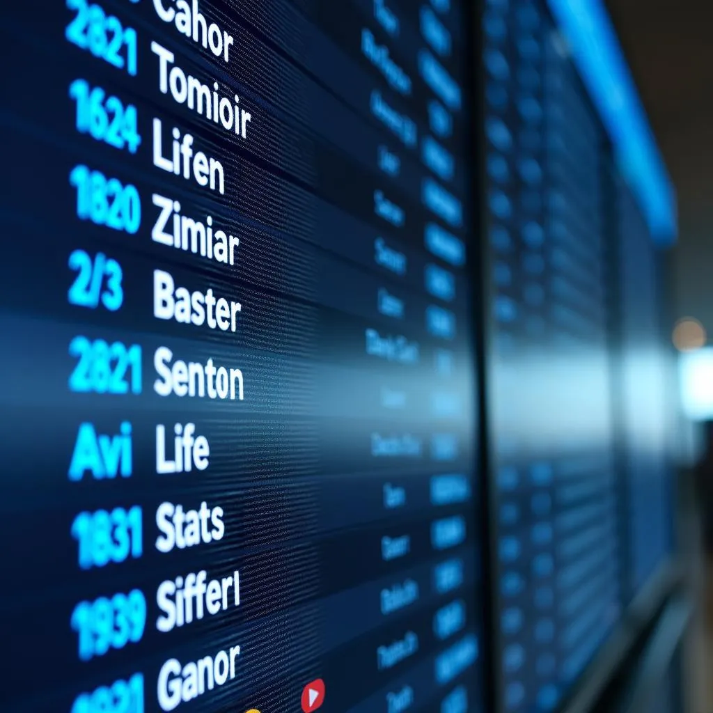 Flight information displayed on a departure board