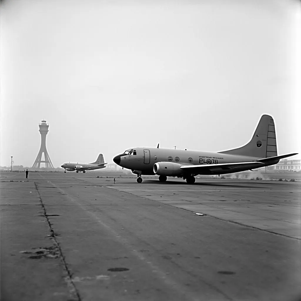 Historic Photograph of a Vintage Airplane at Heathrow Airport