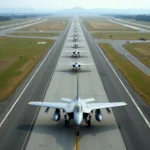 Long, straight runways at a military airfield