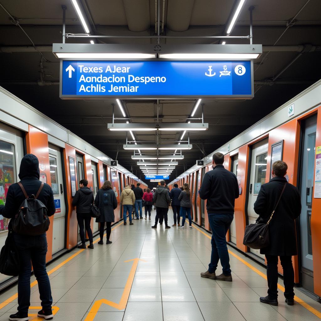 Madrid Airport Metro Station: Passengers using the metro connection at Madrid Barajas Airport to travel to and from Madrid city center.