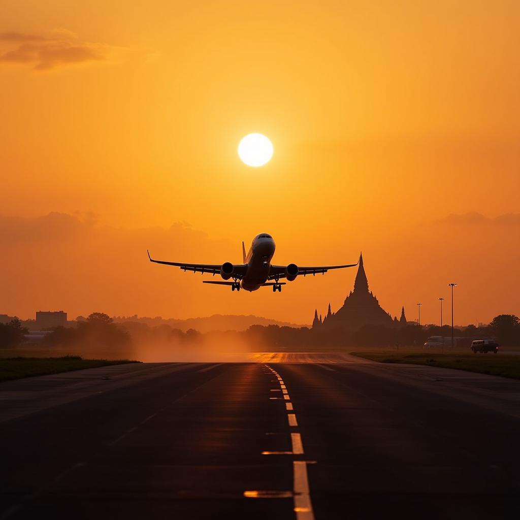 Mandalay Airport Airplane Taking Off