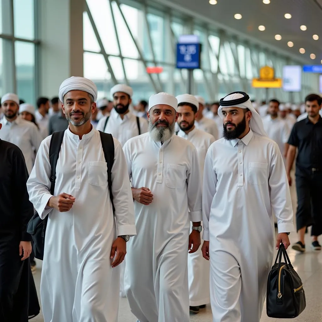 Pilgrims arriving at the airport for their journey to Mecca