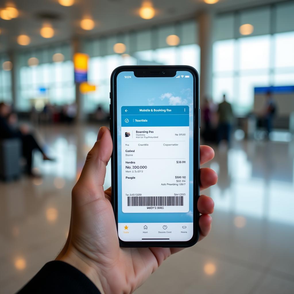 A traveler using their smartphone to check in for their flight