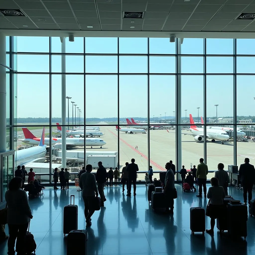 Modern Airport Terminal with Planes