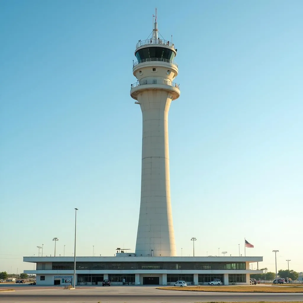 Mogadishu Airport control tower against a clear sky