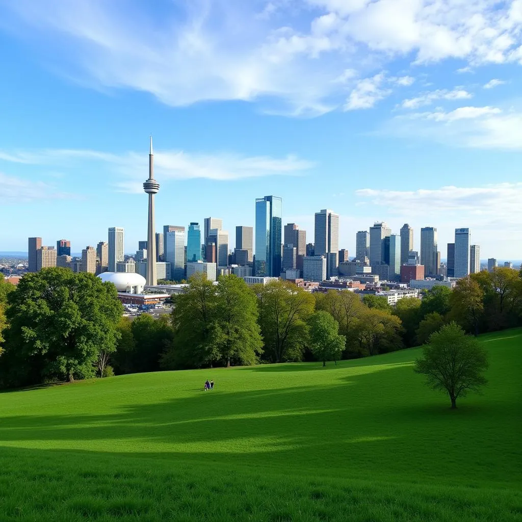 Montreal skyline from a park near the airport