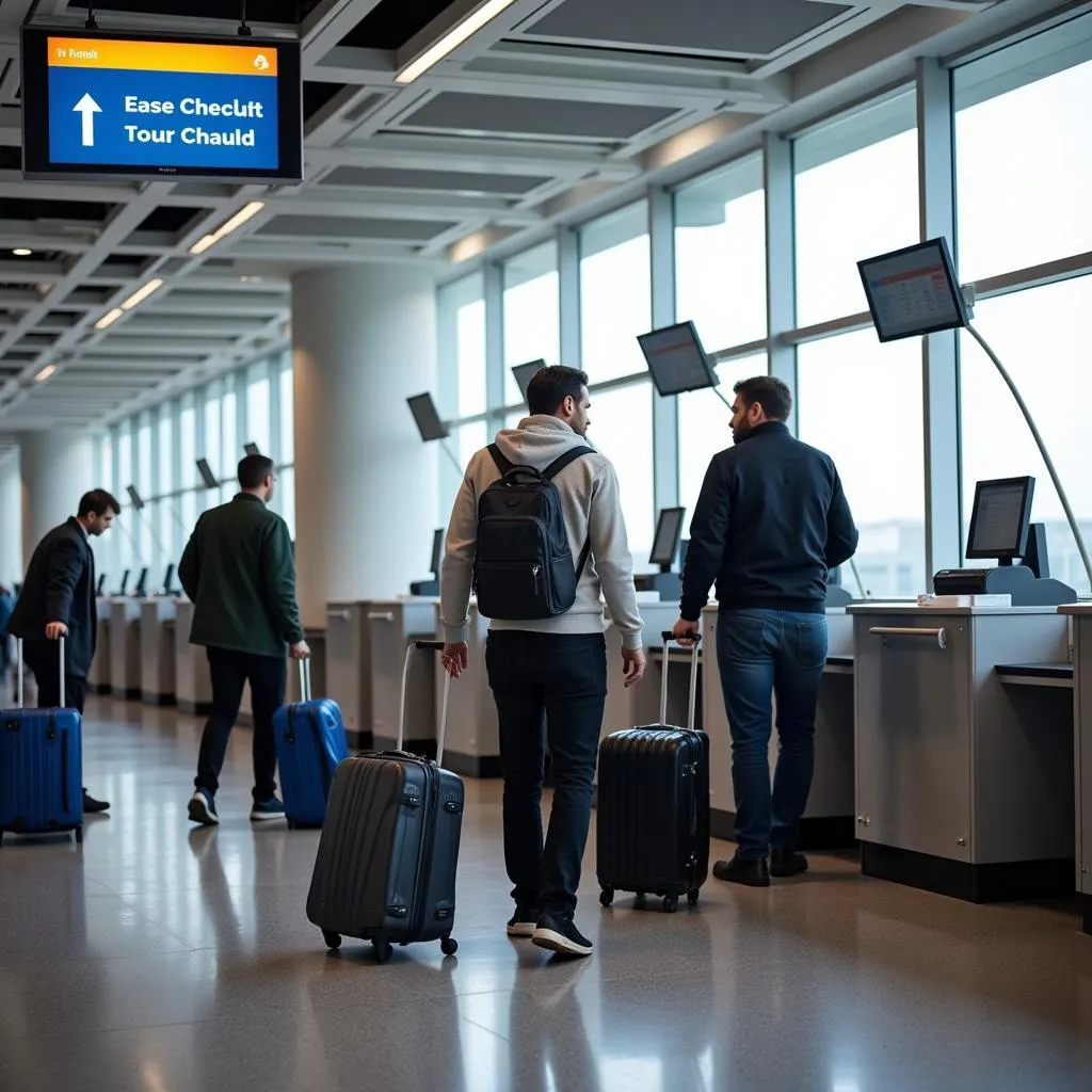 Passengers checking in their luggage at the check-in counters in Mumbai's Terminal 1