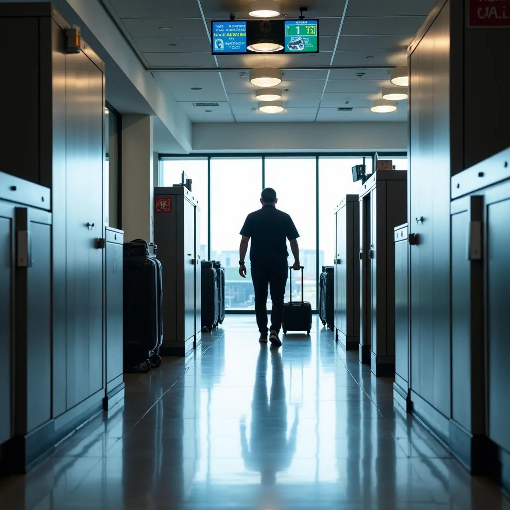 A traveler undergoing a security check at the dedicated security area in Terminal 1