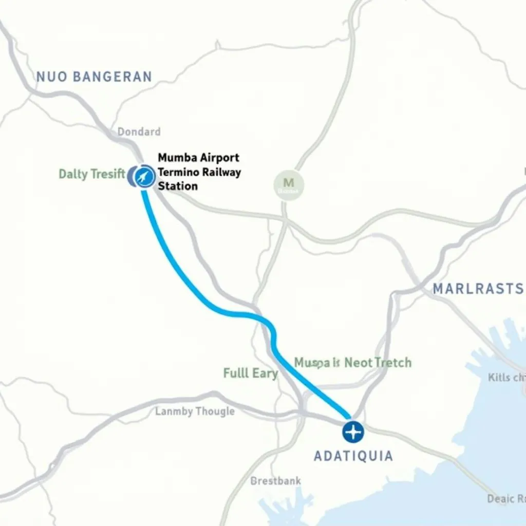 Map showing route from Mumbai Airport to Bandra Terminus