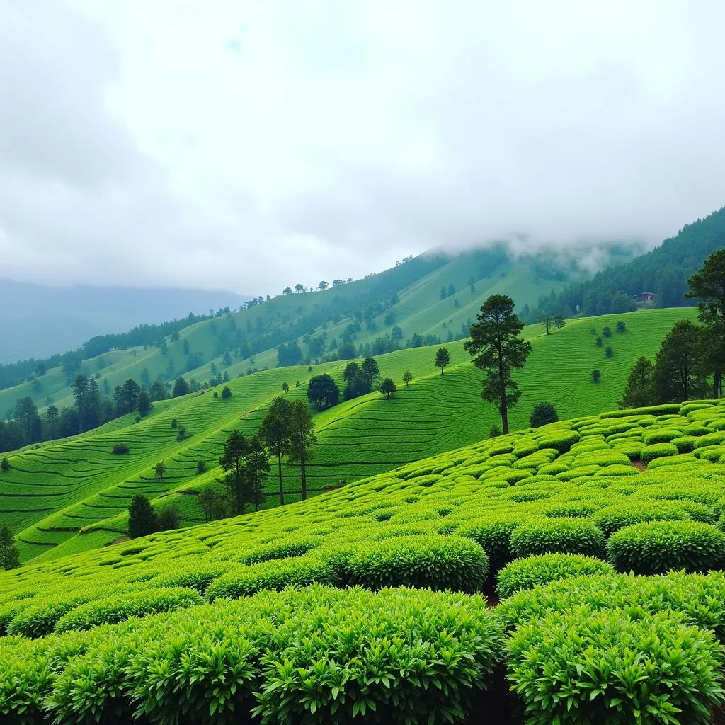 Rolling hills of tea plantations in Munnar, Kerala