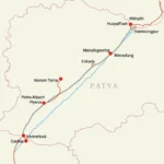 Map showing the route from Muzaffarpur to Patna Airport