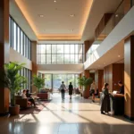 Spacious and inviting lobby of Novotel Amsterdam Schiphol Airport