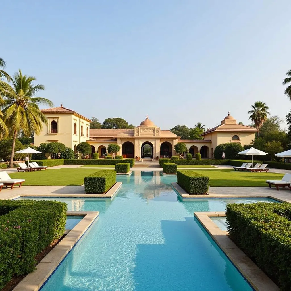 The Oberoi Udaivilas, a luxurious resort in Udaipur offering stunning lake views and traditional Rajasthani architecture