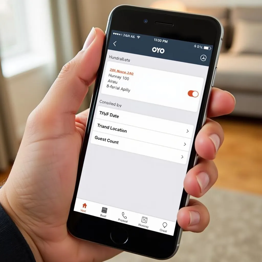OYO app booking process on a smartphone