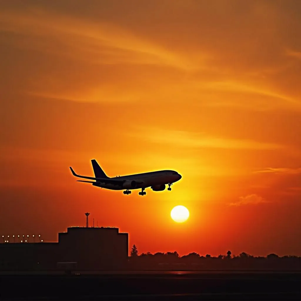 Airplane Taking Off at Sunset from Mumbai Airport