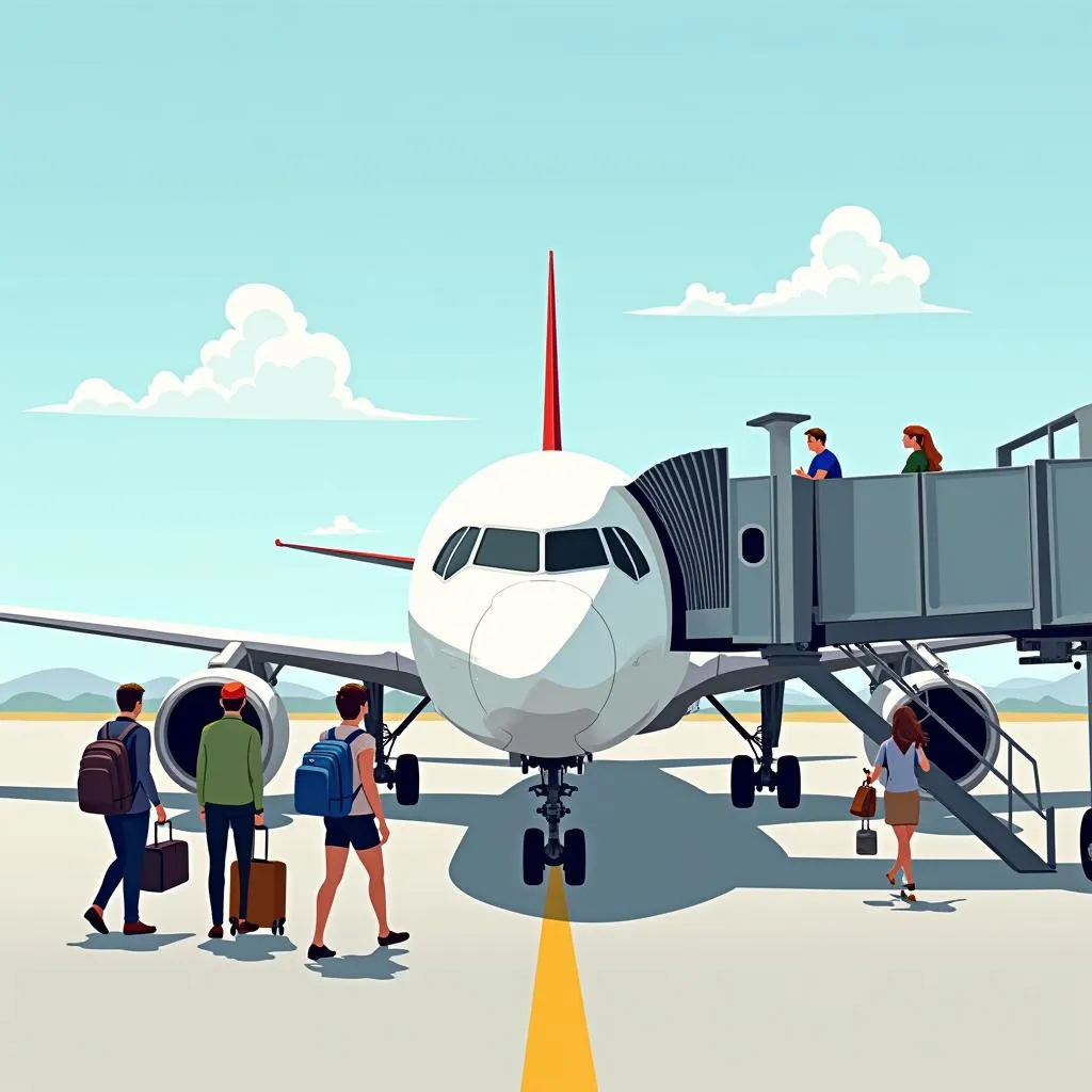 Passenger Boarding Aeroplane at Airport Gate