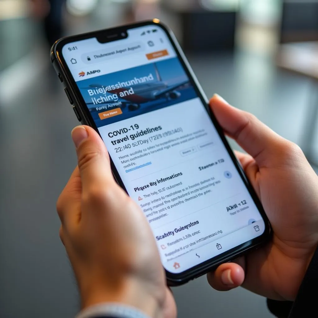 Passenger checking Covid-19 travel guidelines on phone