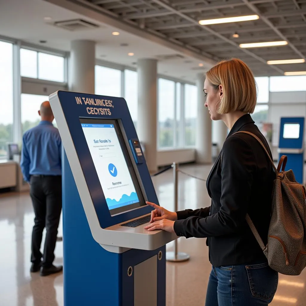  A passenger using a self-service kiosk at RDU