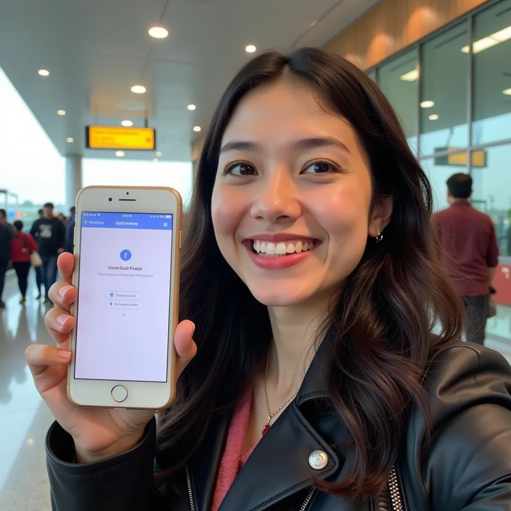 Passenger receiving their negative COVID-19 test result on their phone at Delhi Airport