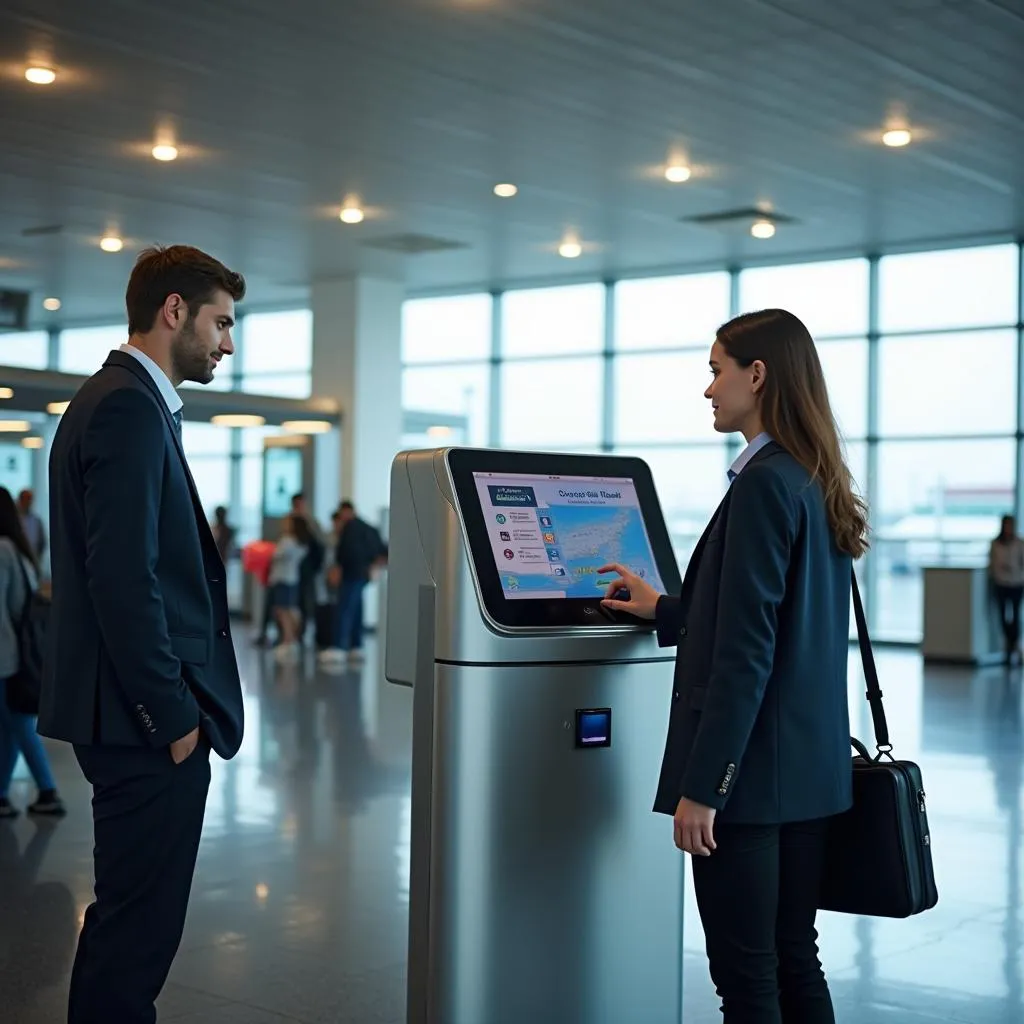 Passenger Using Self Check-in Kiosk at Airport