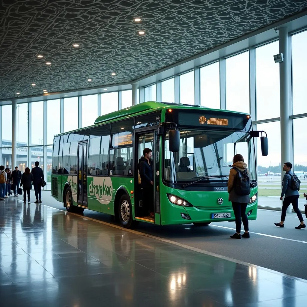 Passengers Boarding Electric Bus at Airport