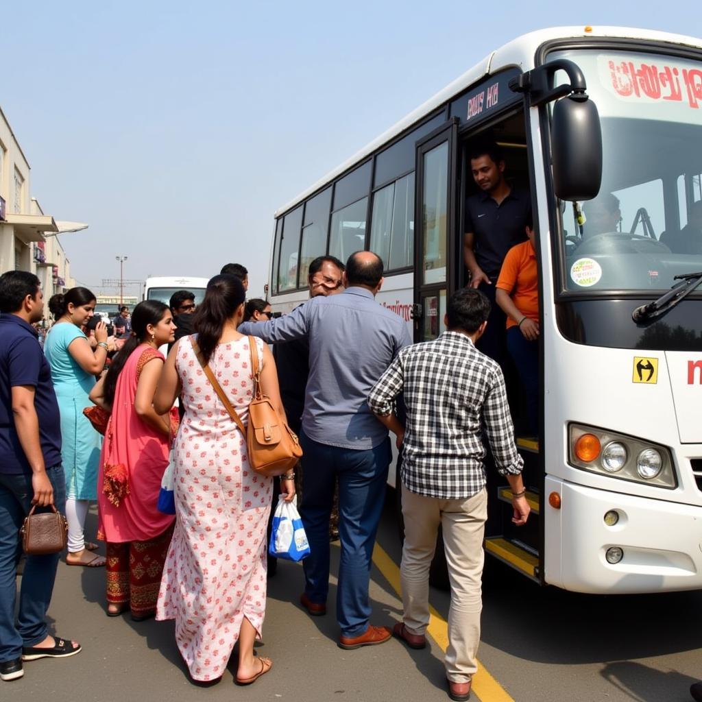 Passengers Boarding Pushpak Bus