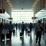 Passengers walking in the terminal of Chhatrapati Shivaji Maharaj International Airport