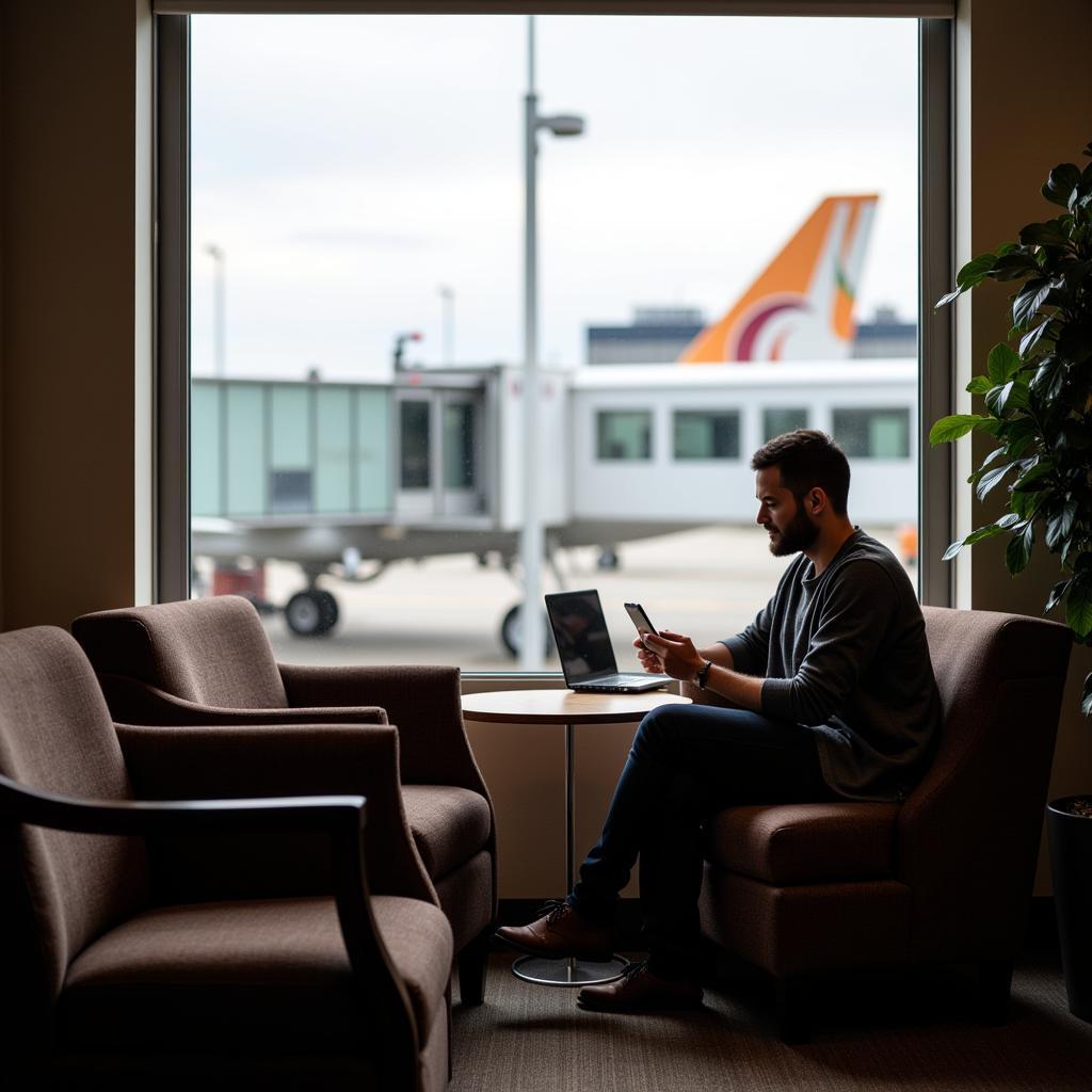 Traveller relaxing in PG near airport