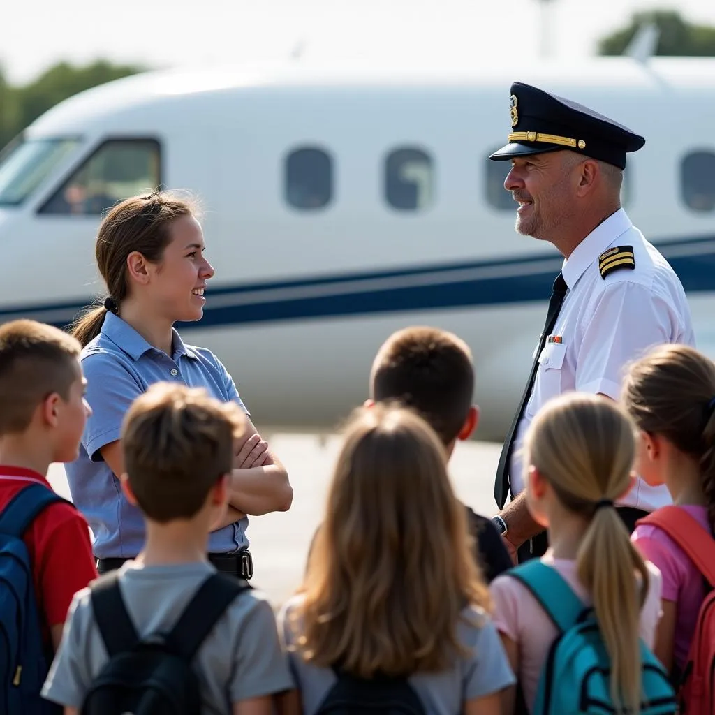 Pilot Explaining Airplane Features to Students