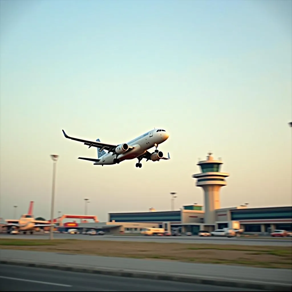 Airplane taking off from Prayagraj Airport